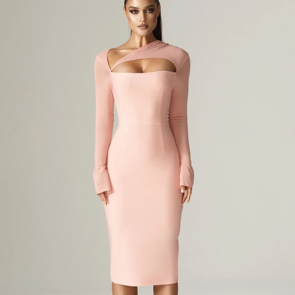 MARIEL CUTOUT BANDAGE MIDI DRESS (DUSTY ROSE)